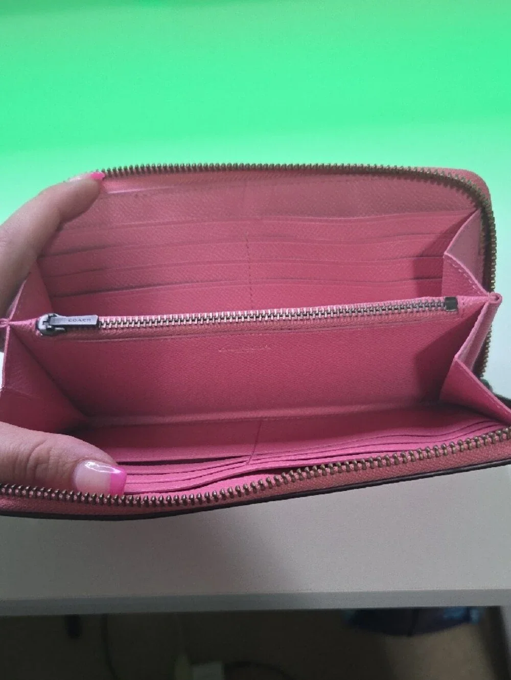 Coach Pink Zip-Around Saffiano Leather Wallet